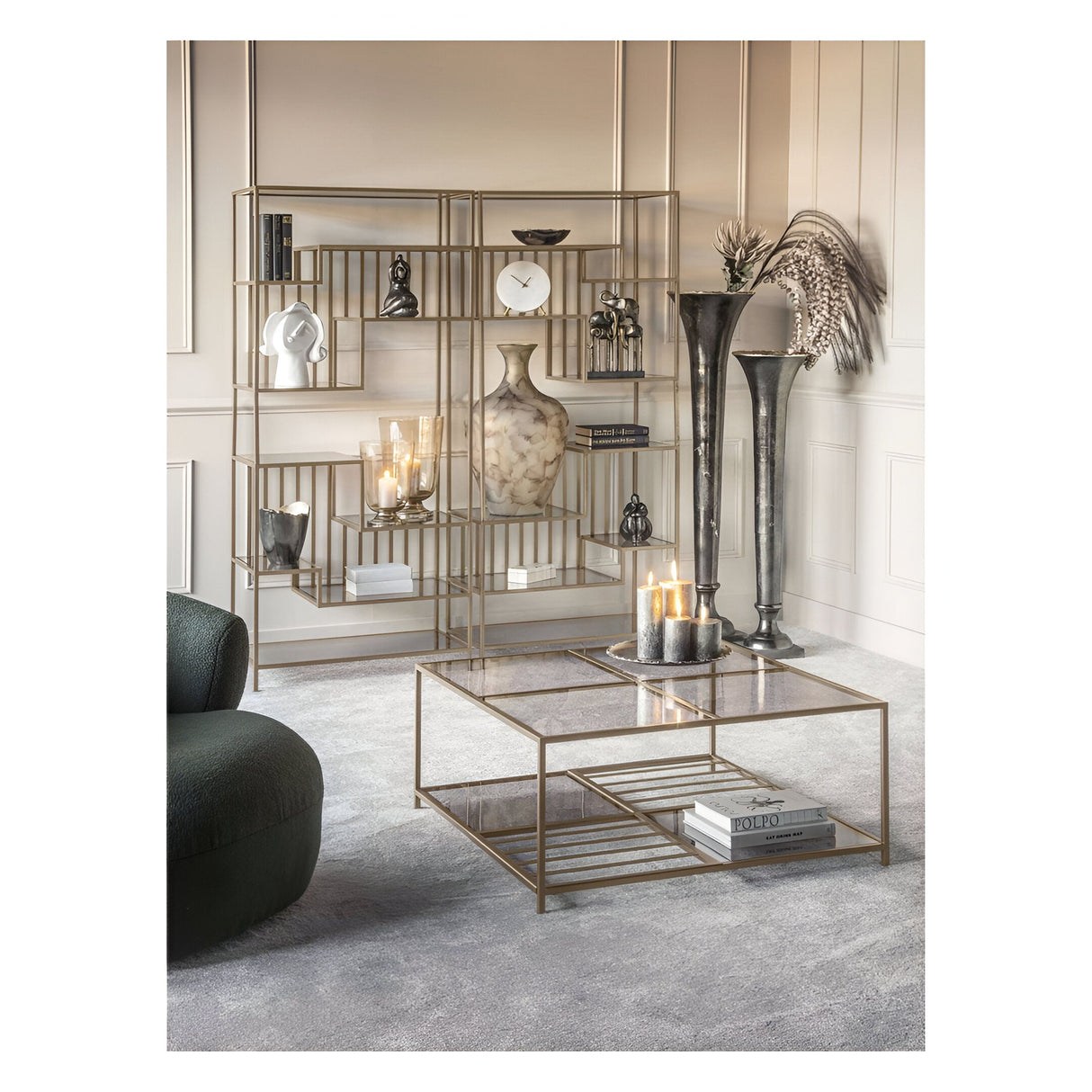 Westley Coffee Table With Brown Tinted Glass - Dark Gold