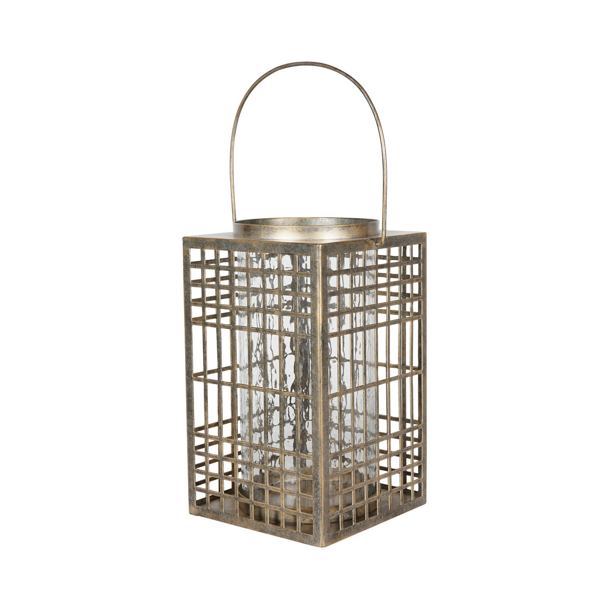 Barossa Fretwork Square Lantern 33cm - Aged Gold With Glass Flute