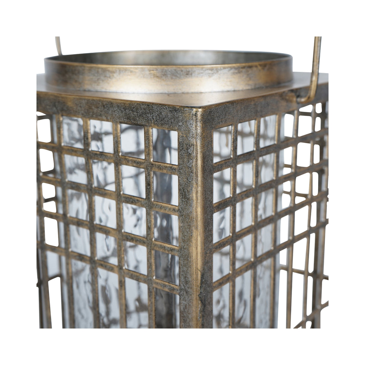 Barossa Fretwork Square Lantern 33cm - Aged Gold With Glass Flute