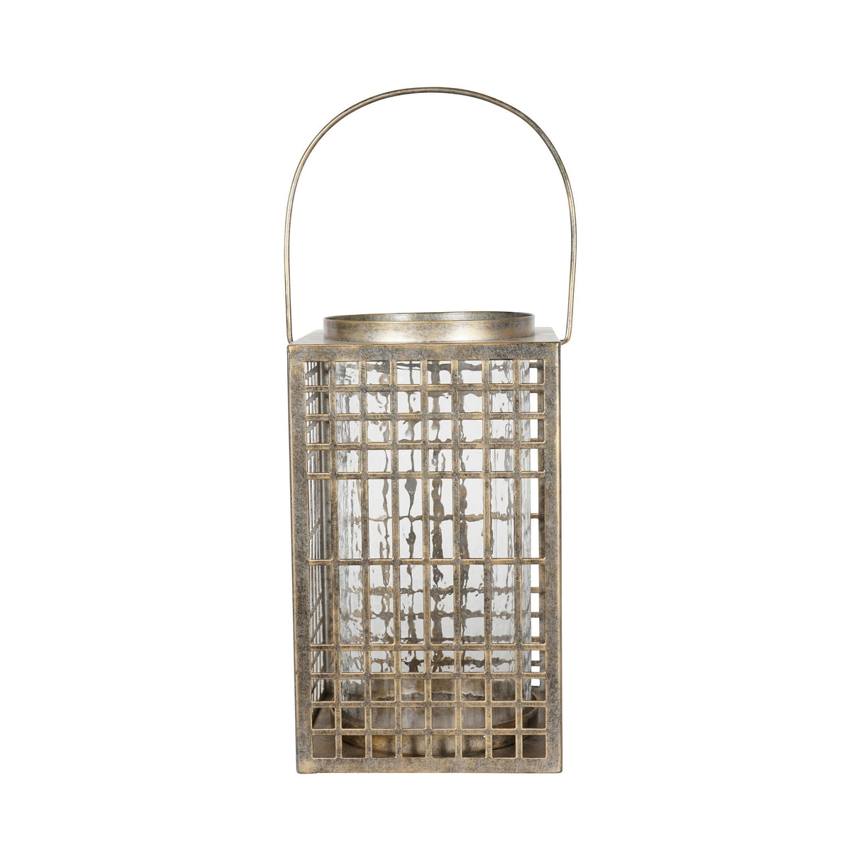 Barossa Fretwork Square Lantern 33cm - Aged Gold With Glass Flute