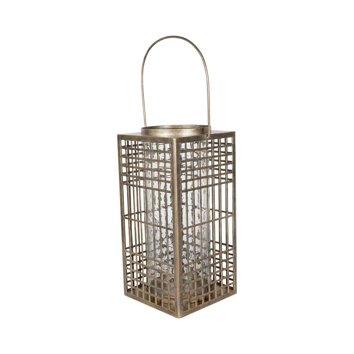Barossa Fretwork Square Lantern 40.5cm - Aged Gold With Glass Flute