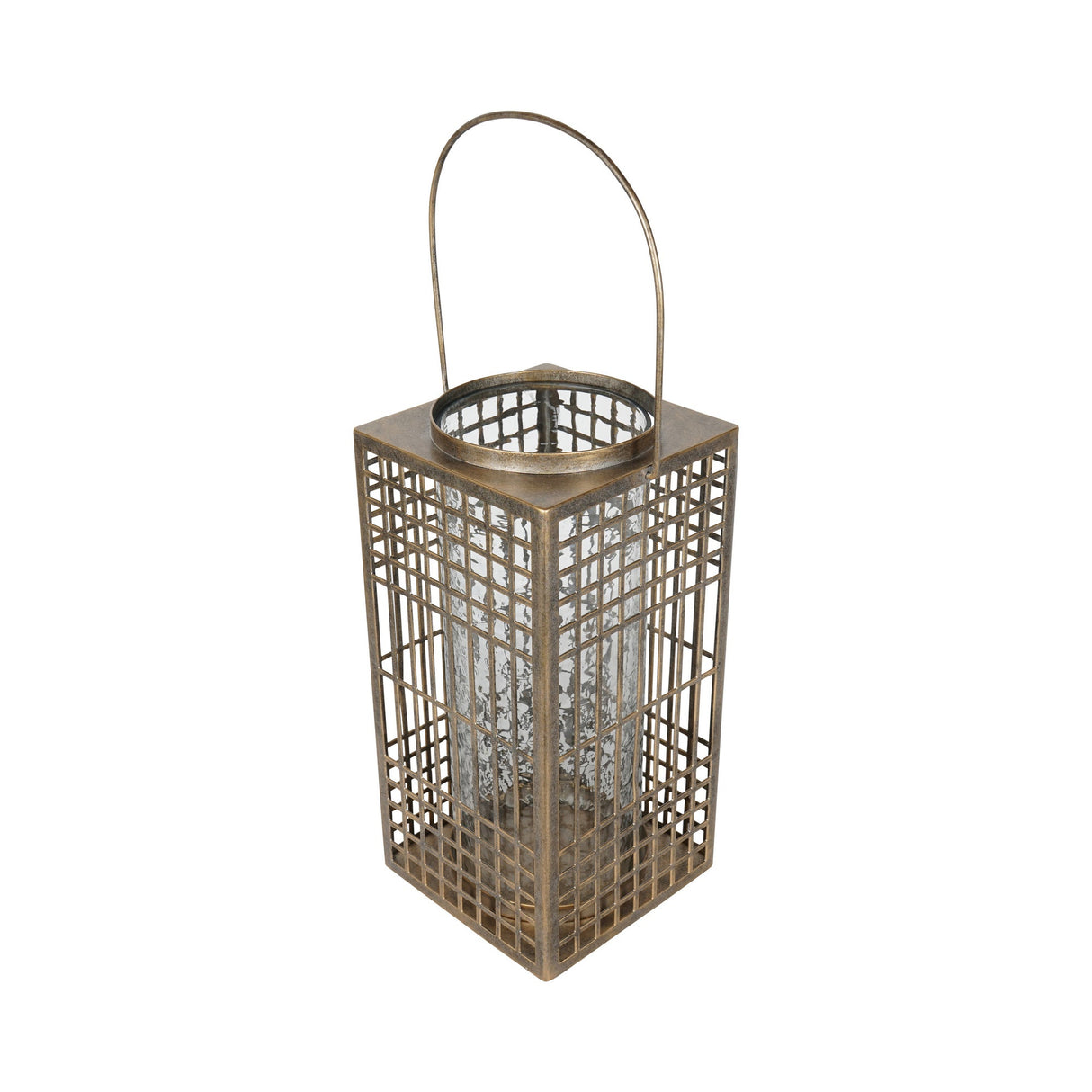 Barossa Fretwork Square Lantern 40.5cm - Aged Gold With Glass Flute