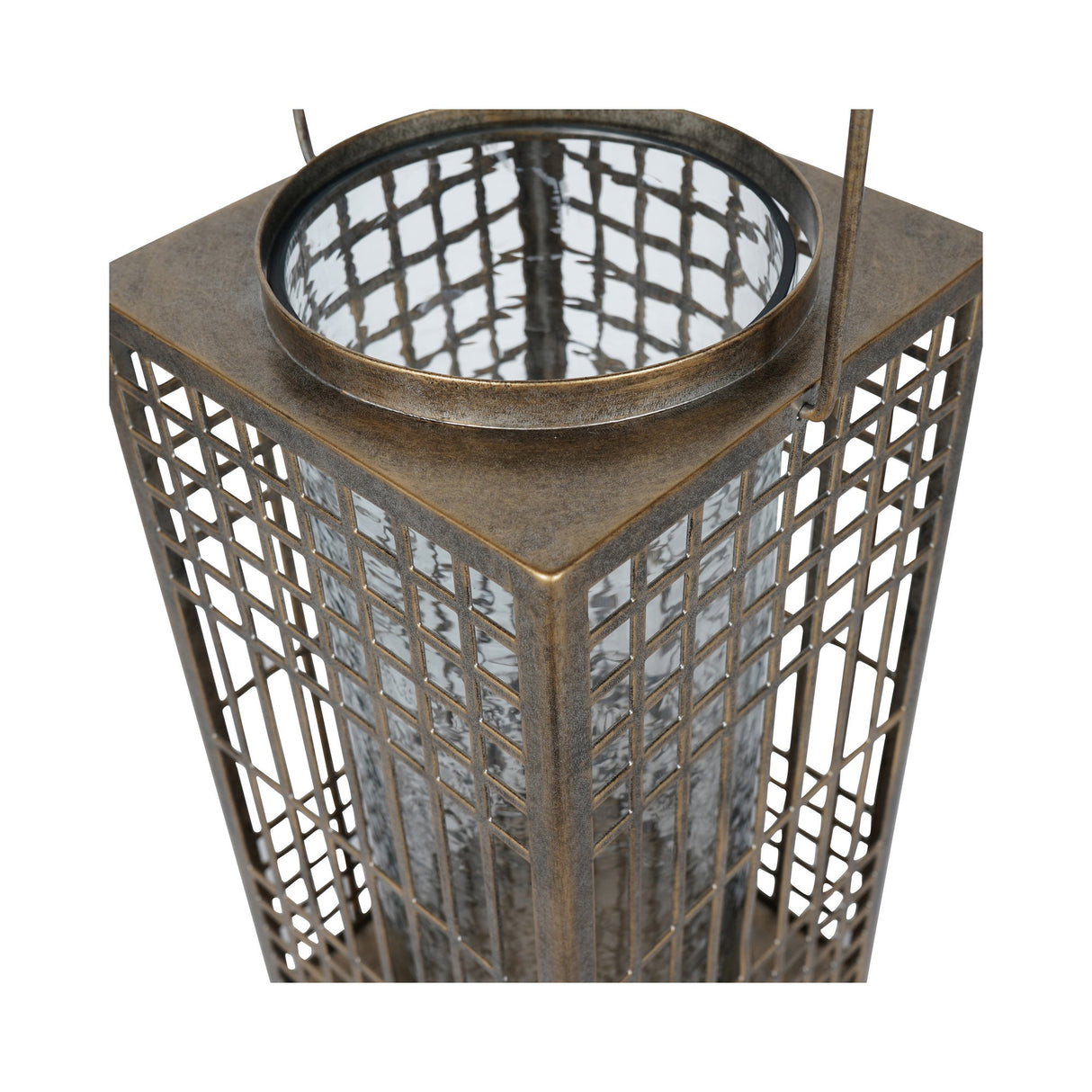Barossa Fretwork Square Lantern 40.5cm - Aged Gold With Glass Flute