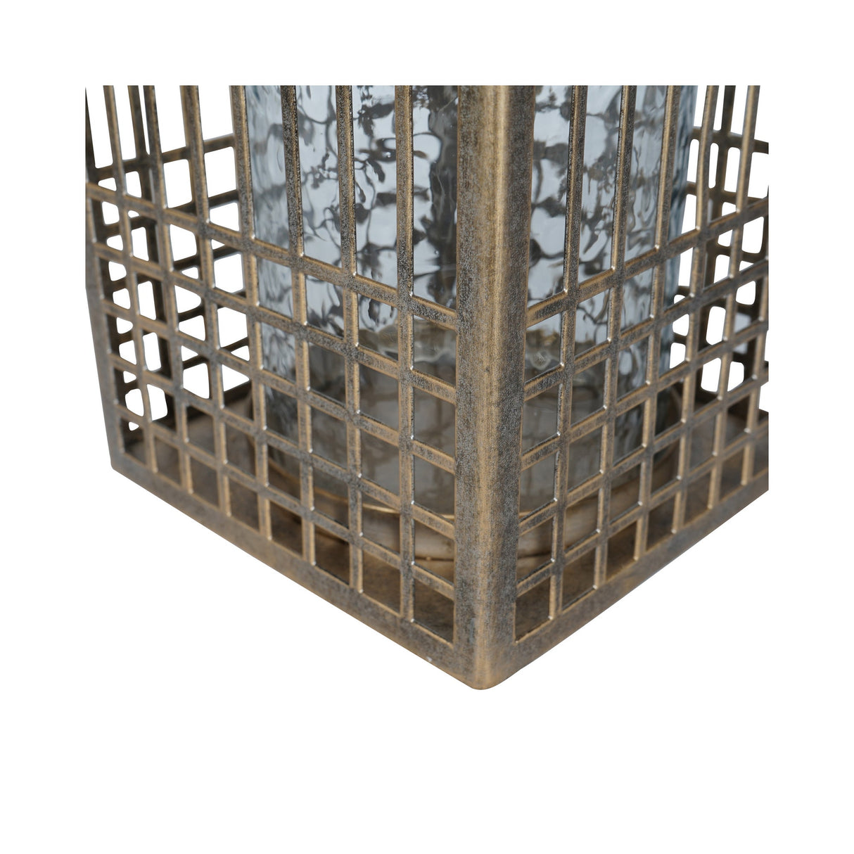 Barossa Fretwork Square Lantern 40.5cm - Aged Gold With Glass Flute