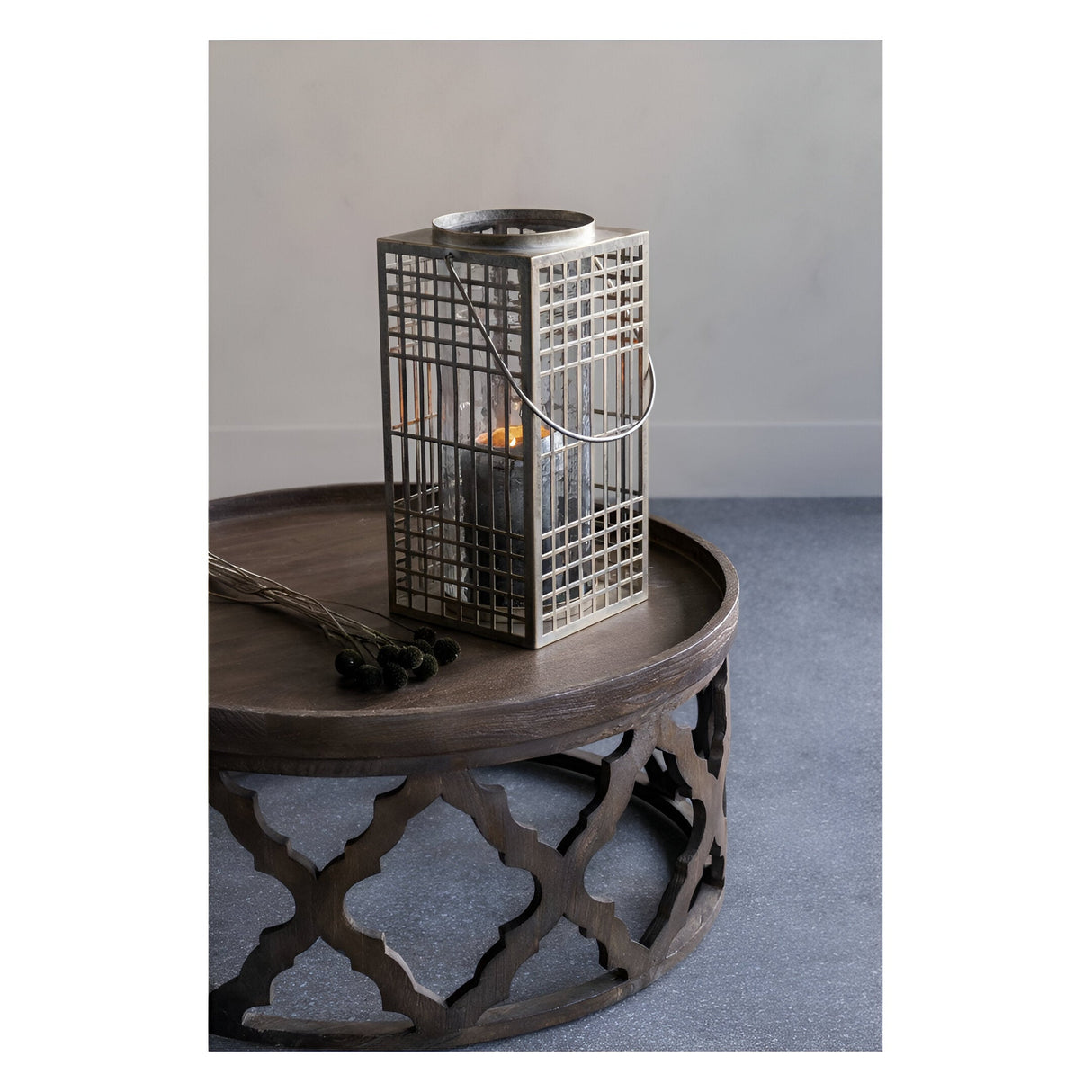 Barossa Fretwork Square Lantern 40.5cm - Aged Gold With Glass Flute