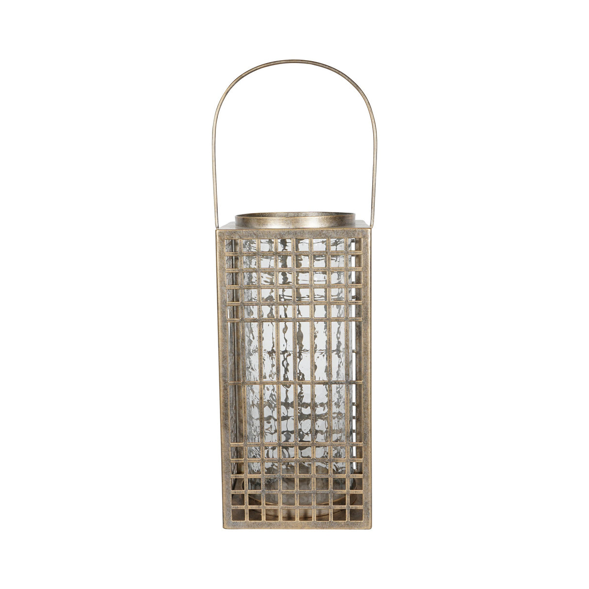 Barossa Fretwork Square Lantern 40.5cm - Aged Gold With Glass Flute