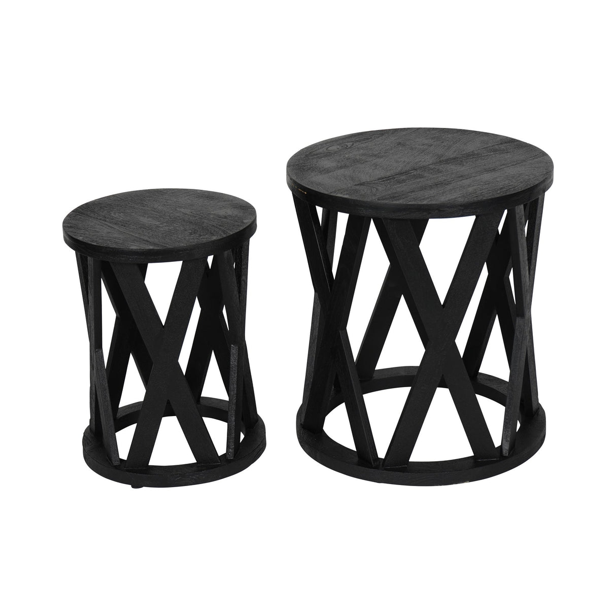 Cali Solid Wooden Set of 2 Nesting Side Tables - Black