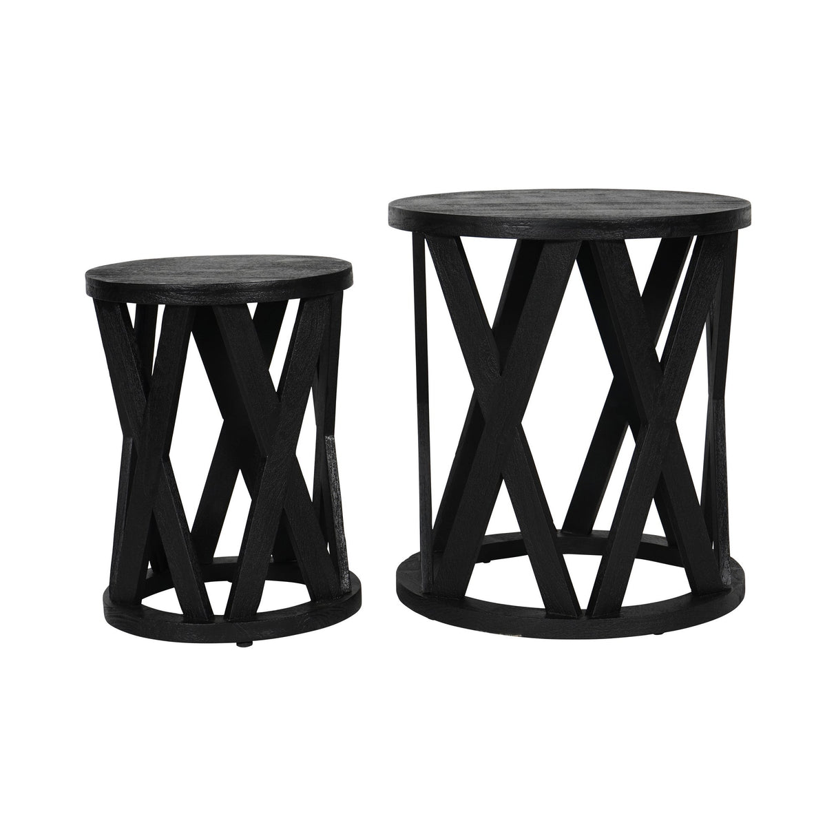 Cali Solid Wooden Set of 2 Nesting Side Tables - Black