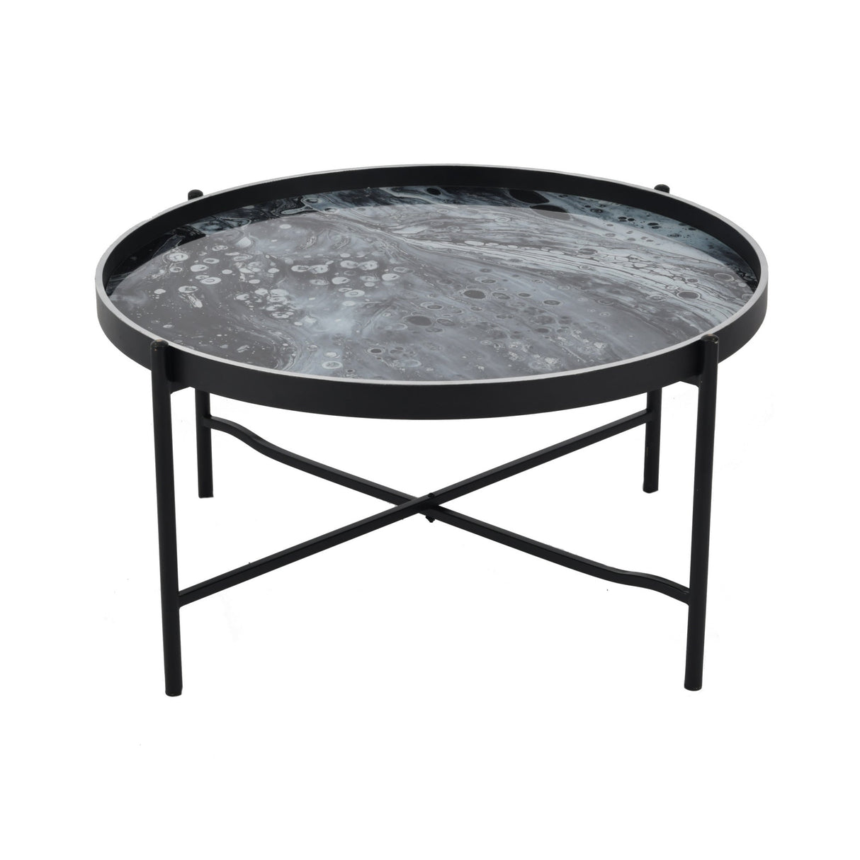 Monochrome Swirl Coffee Tray Table - Black
