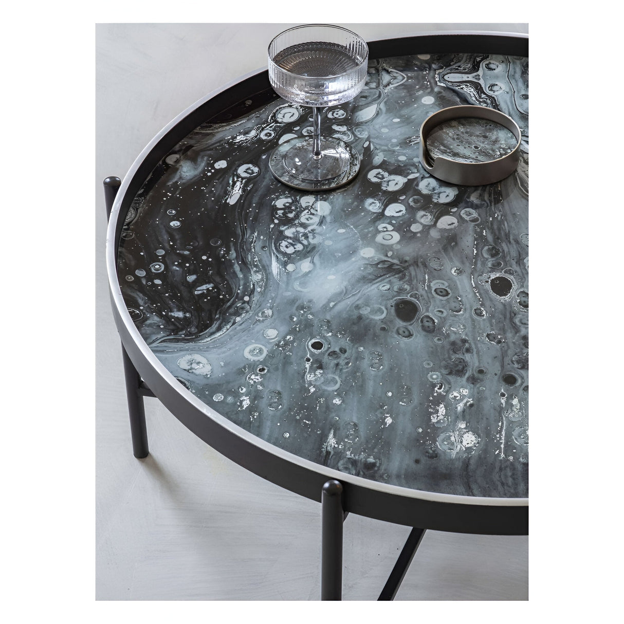 Monochrome Swirl Coffee Tray Table - Black