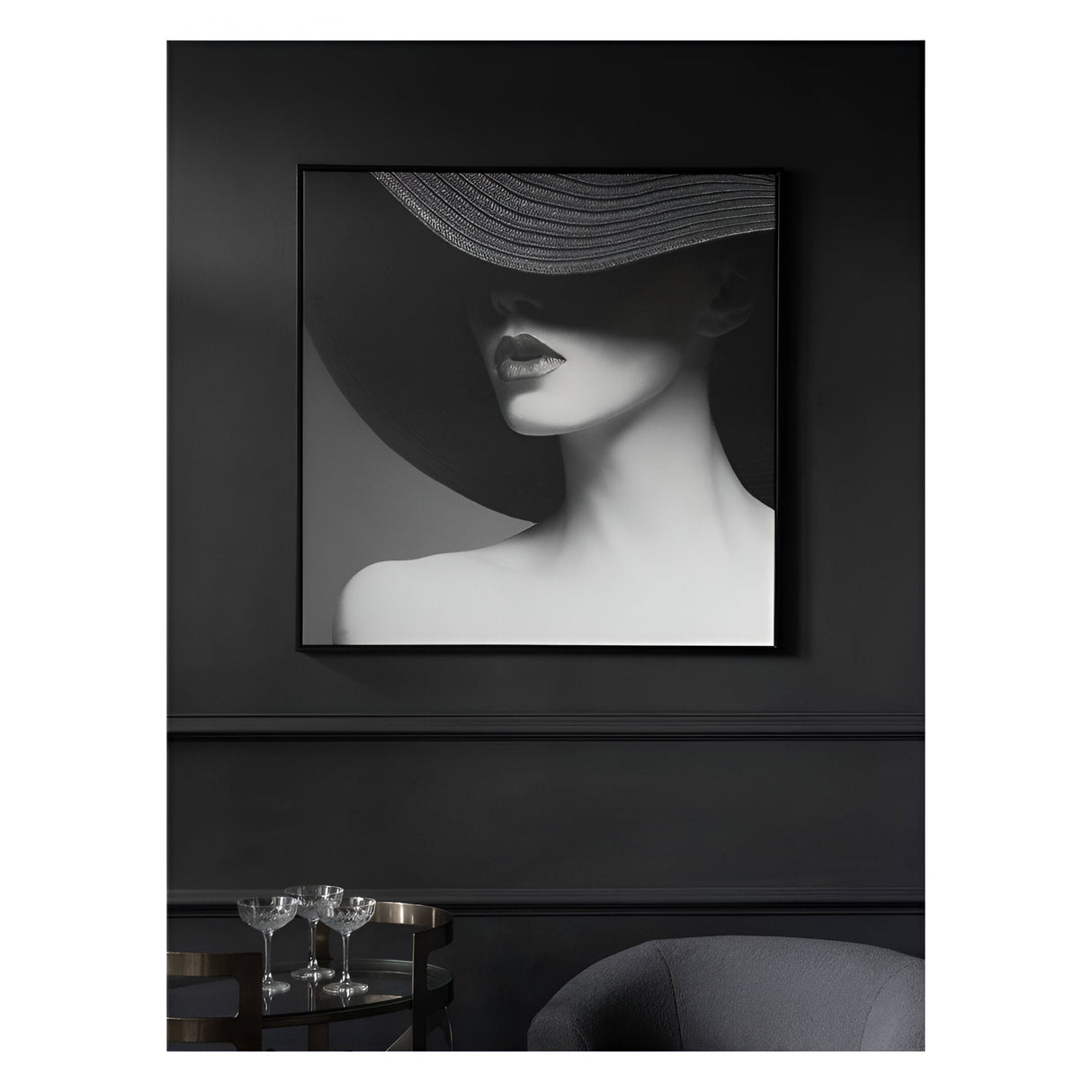 Lady in Hat Framed Canvas - 100x100cm