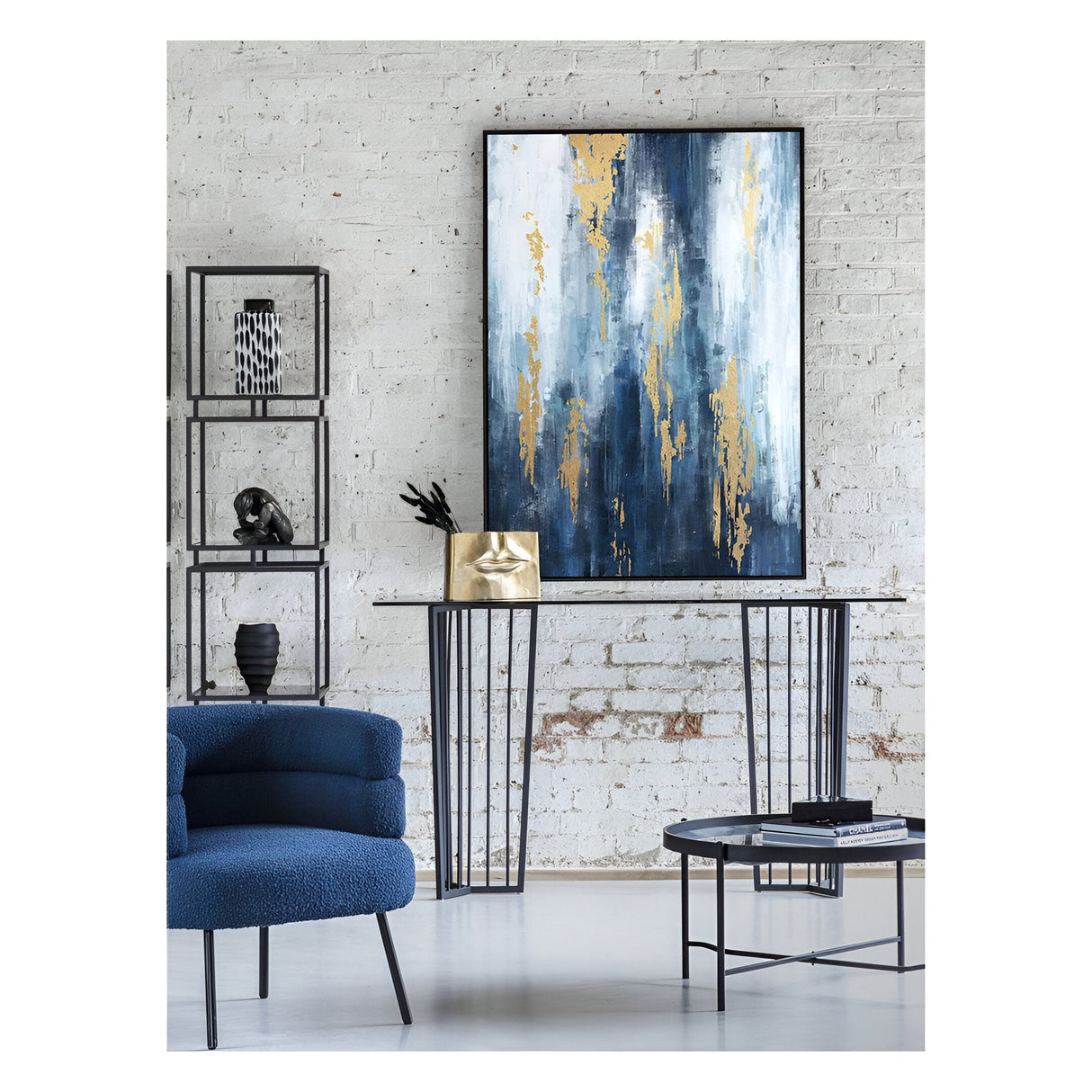 Urbanite Blue Distressed Foiled Framed Canvas - 100x140cm