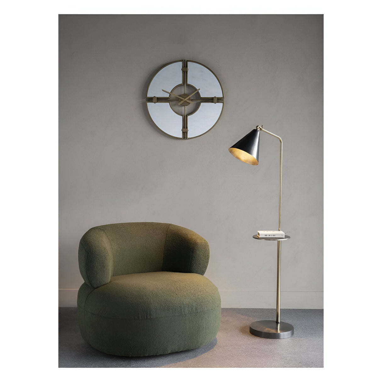 Amelie Floor Lamp With Table - Satin Grey & Brass