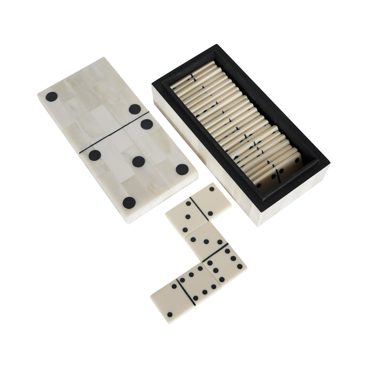 Chollerford Bone Inlay Dominoes Box - Off White