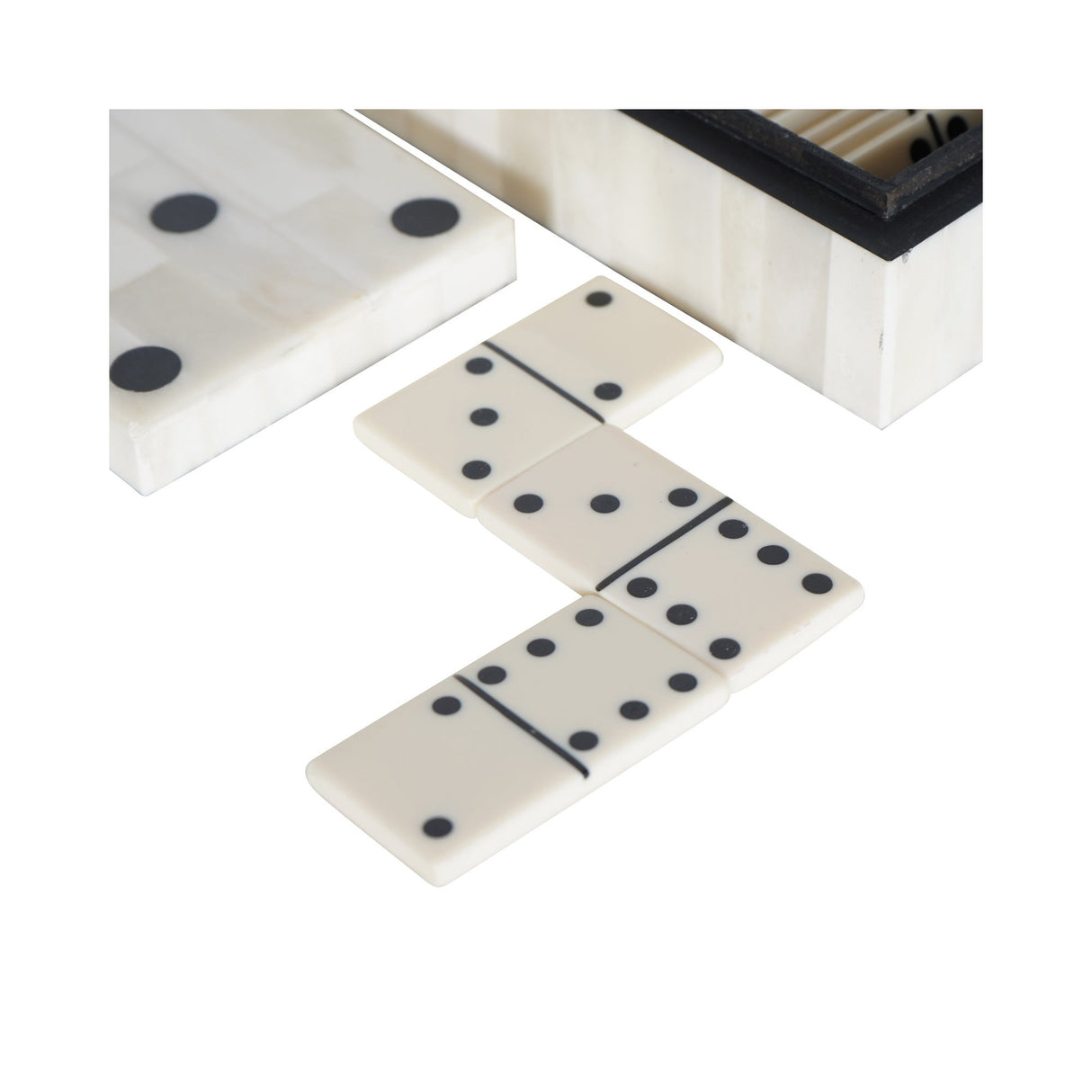 Chollerford Bone Inlay Dominoes Box - Off White