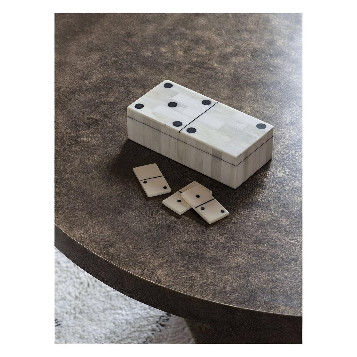 Chollerford Bone Inlay Dominoes Box - Off White