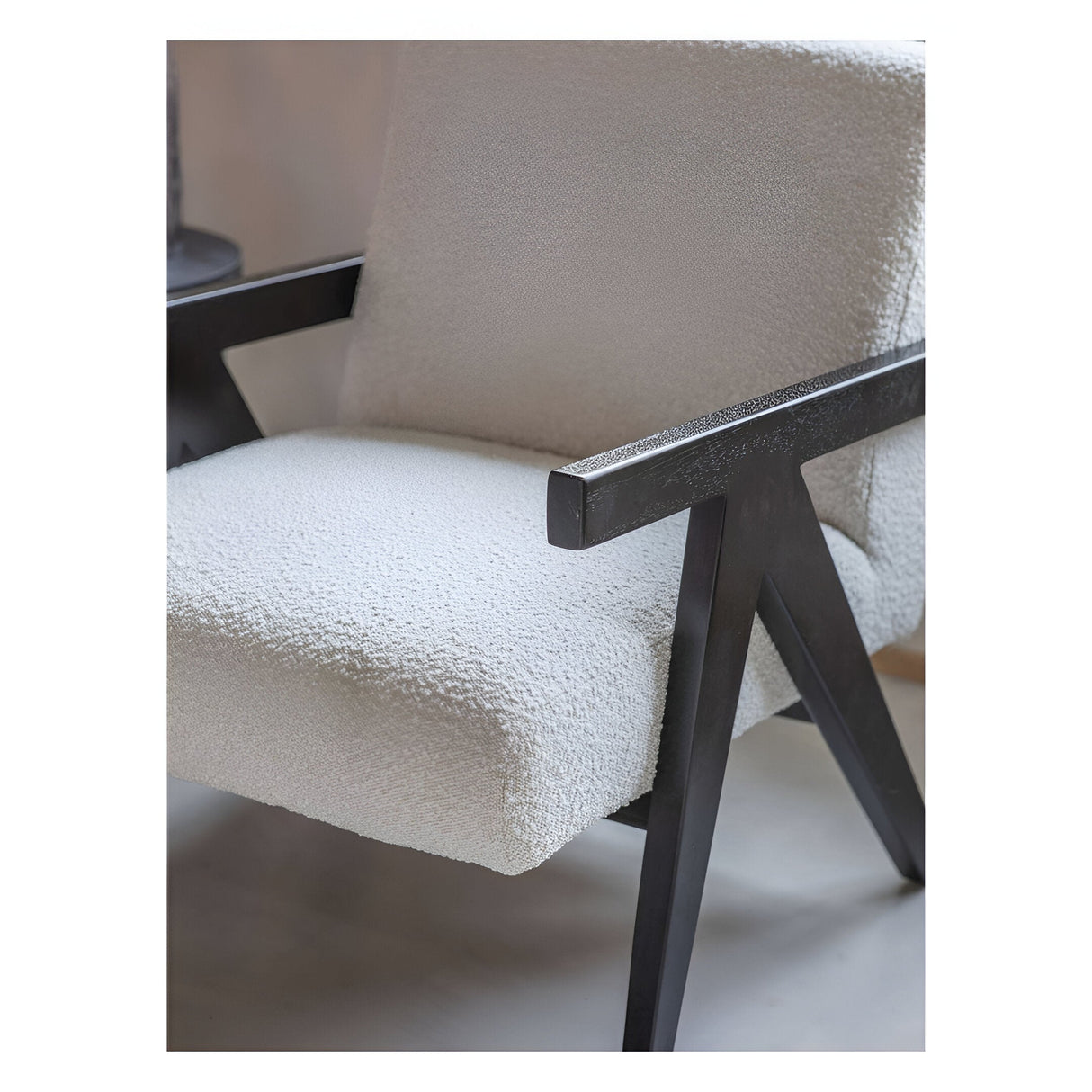 San Diego Wooden Frame Boucle Armchair - Cream