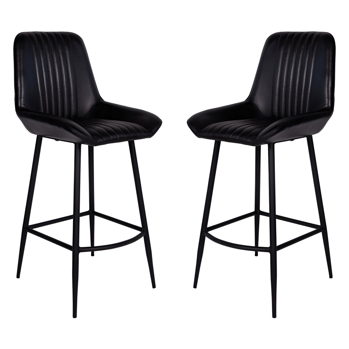 Pair of Pembroke Leather Bar Stools - Dark Grey