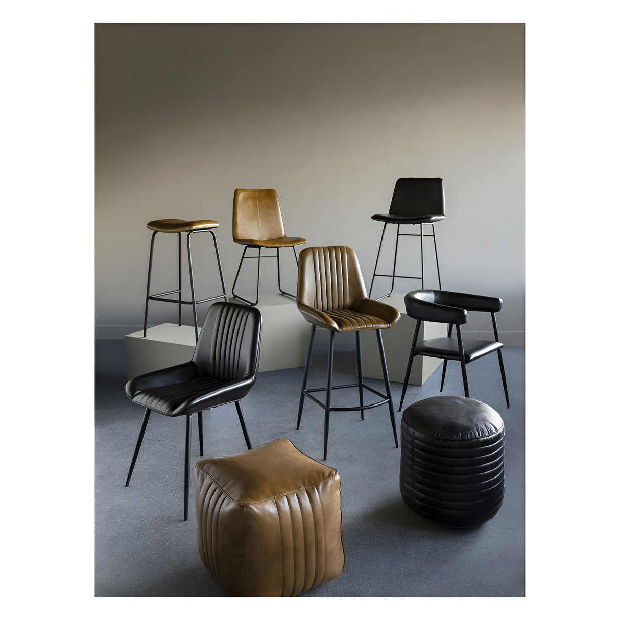 Pair of Robinson Leather Bar Stools - Dark Grey