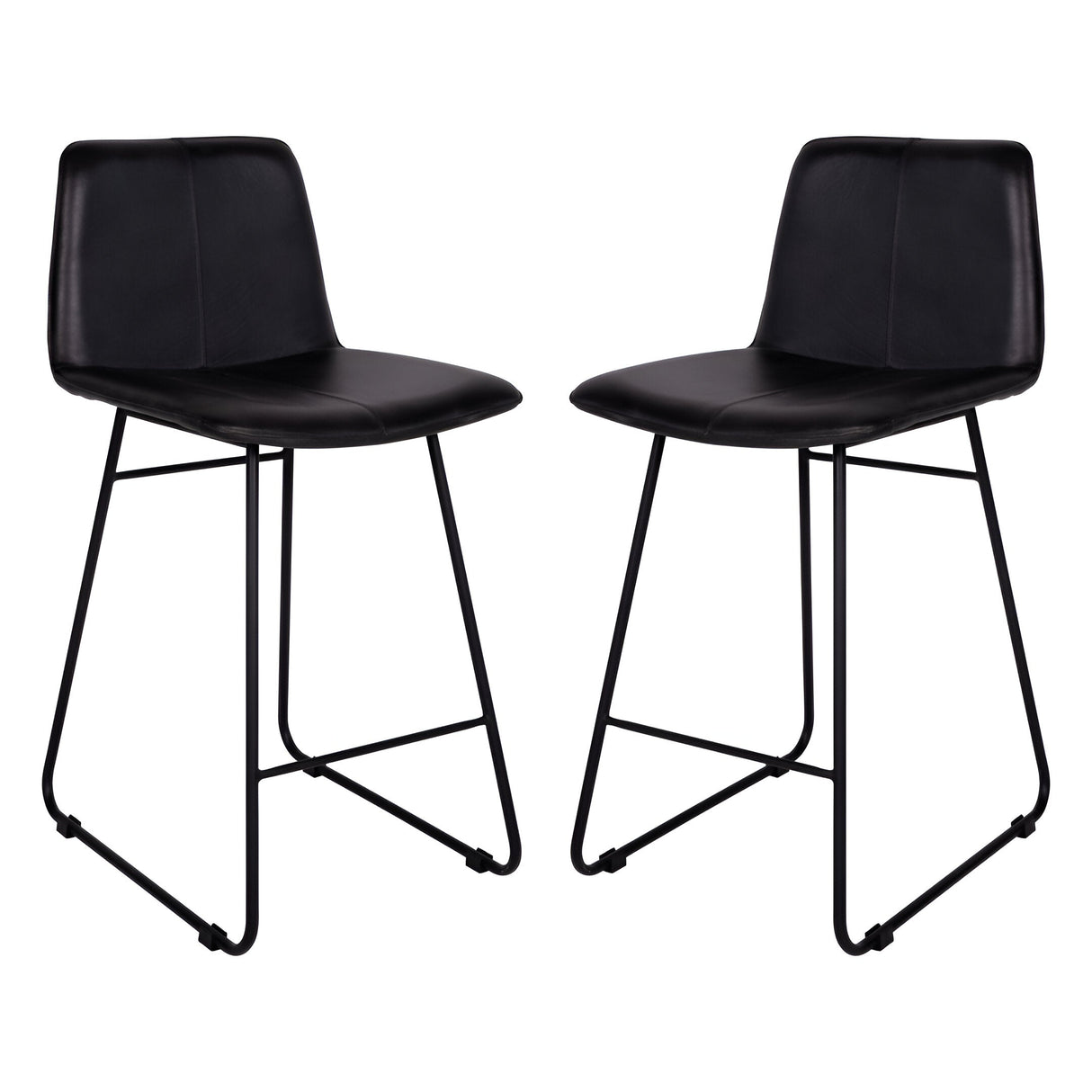 Pair of Robinson Leather Bar Stools - Dark Grey