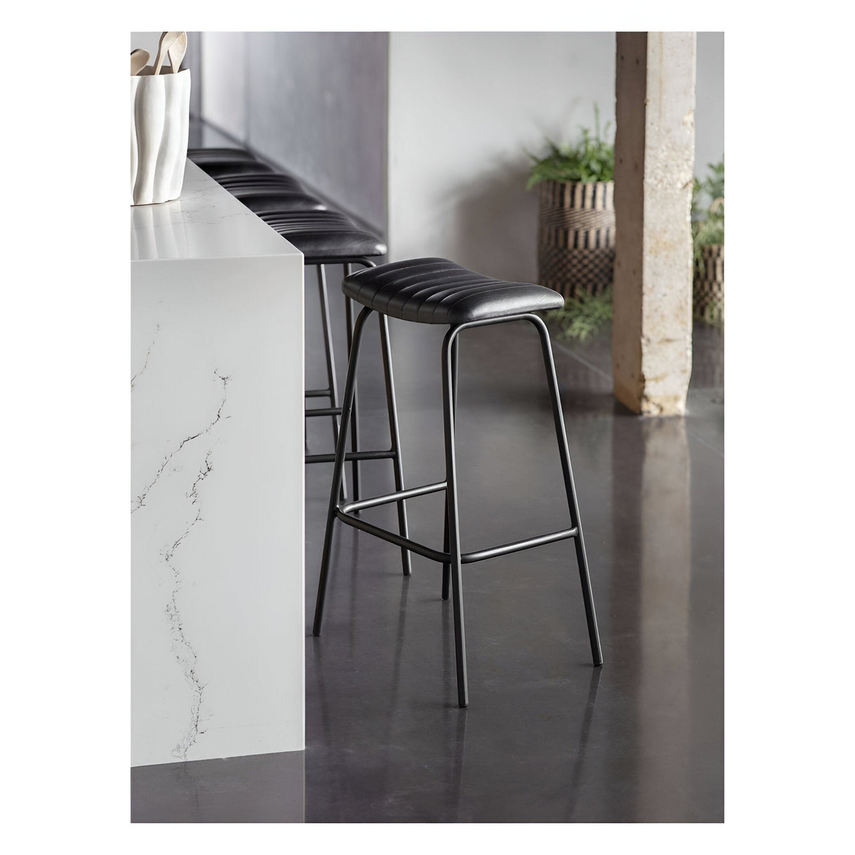 Pair of Arthur Leather Bar Stools - Dark Grey