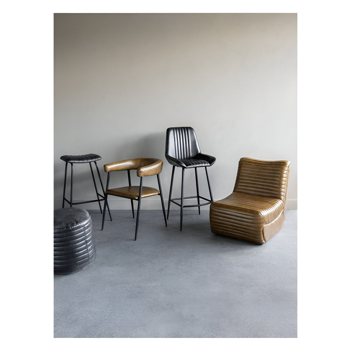 Pair of Arthur Leather Bar Stools - Dark Grey
