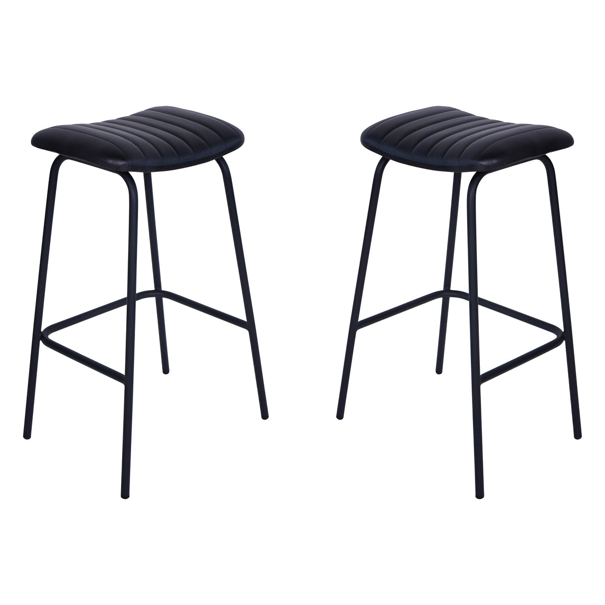 Pair of Arthur Leather Bar Stools - Dark Grey
