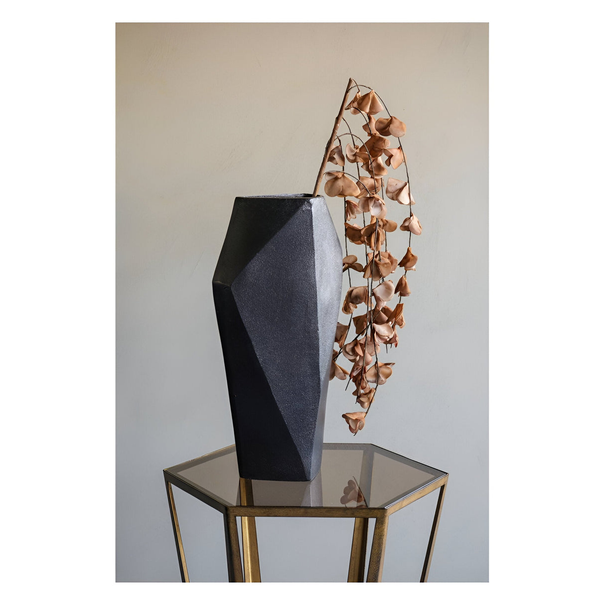 Cast Aluminium Faceted Vase - Charcoal Black