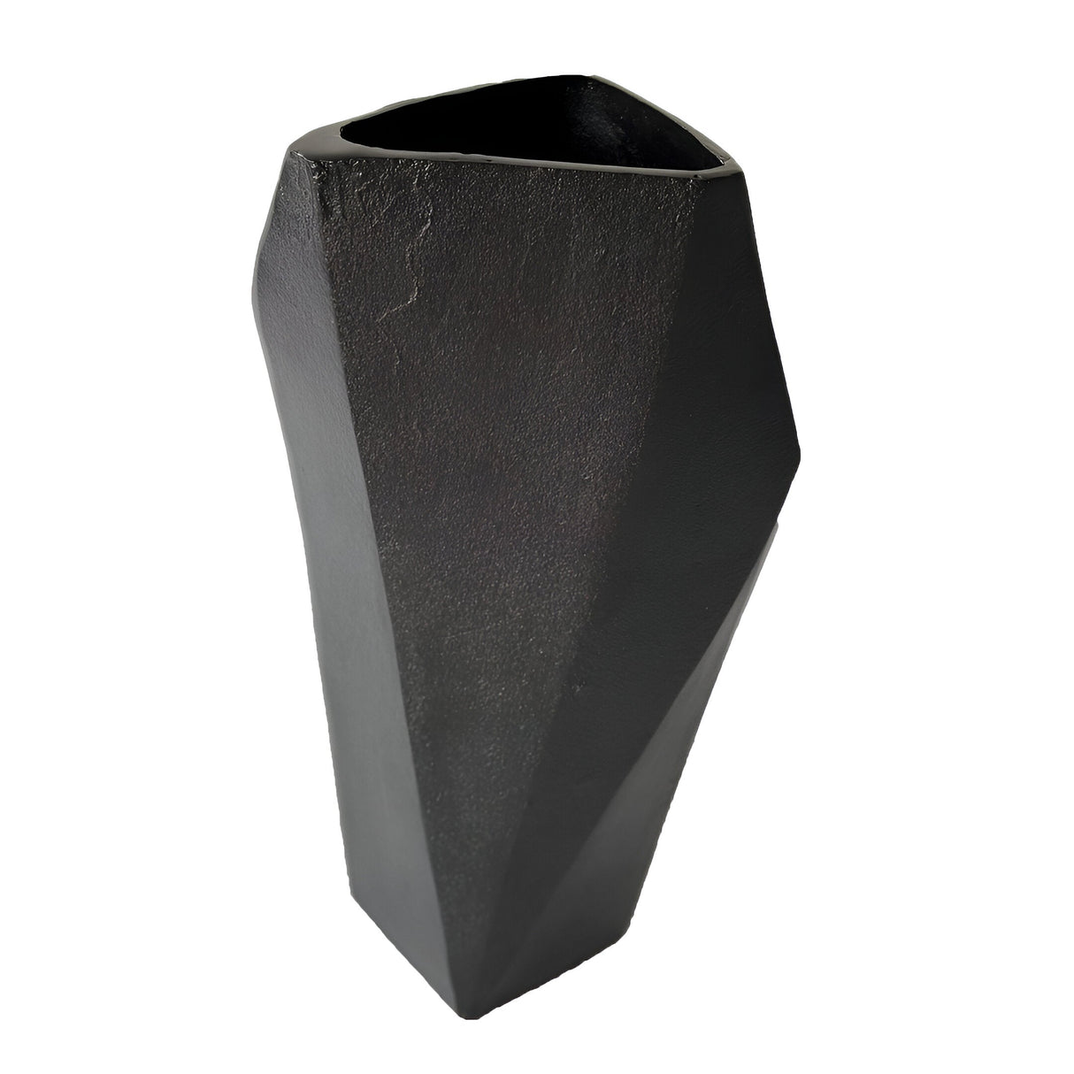 Cast Aluminium Faceted Vase - Charcoal Black