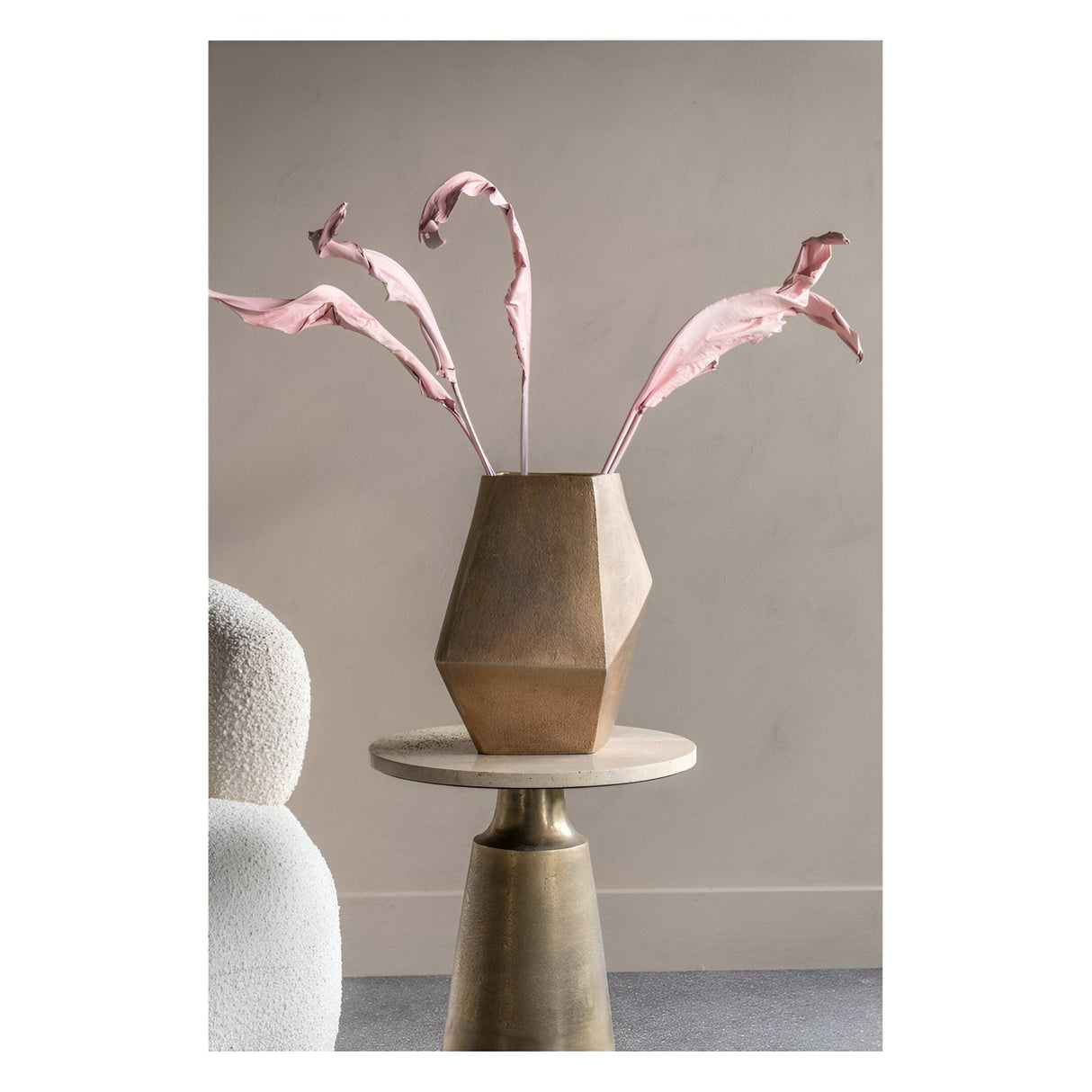 Cast Aluminium Faceted Vase - Antique Brass