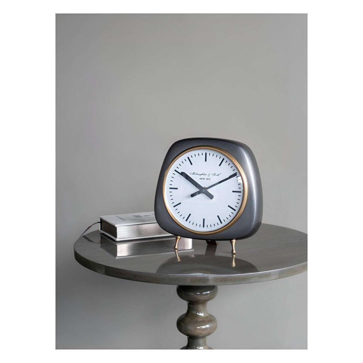 Mid Century Small Table Clock 20cm - Black & Brass