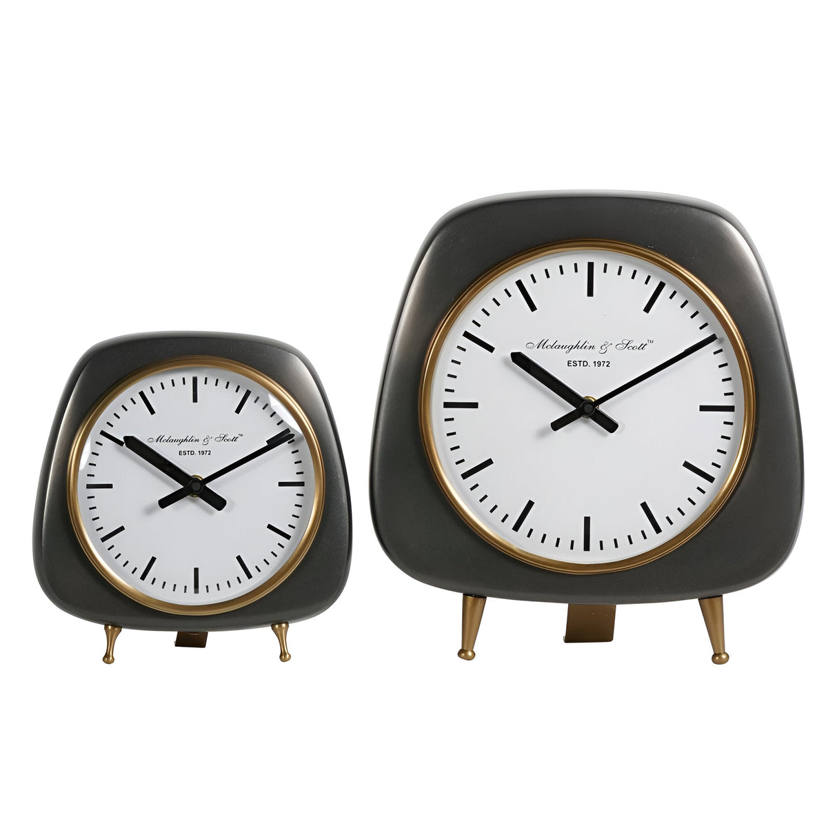 Mid Century Small Table Clock 20cm - Black & Brass