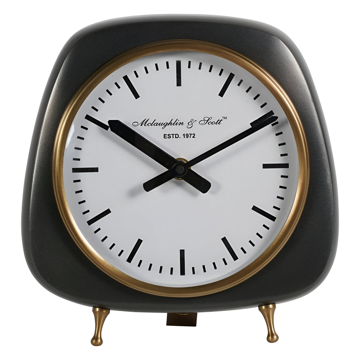 Mid Century Small Table Clock 20cm - Black & Brass