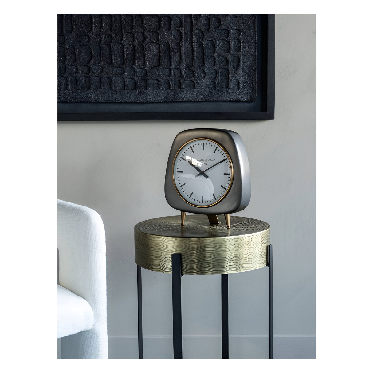 Mid Century Large Table Clock 28cm - Black & Brass
