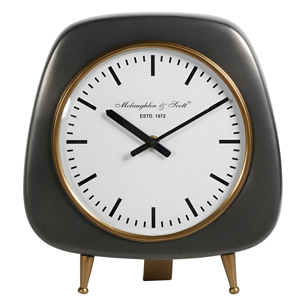 Mid Century Large Table Clock 28cm - Black & Brass