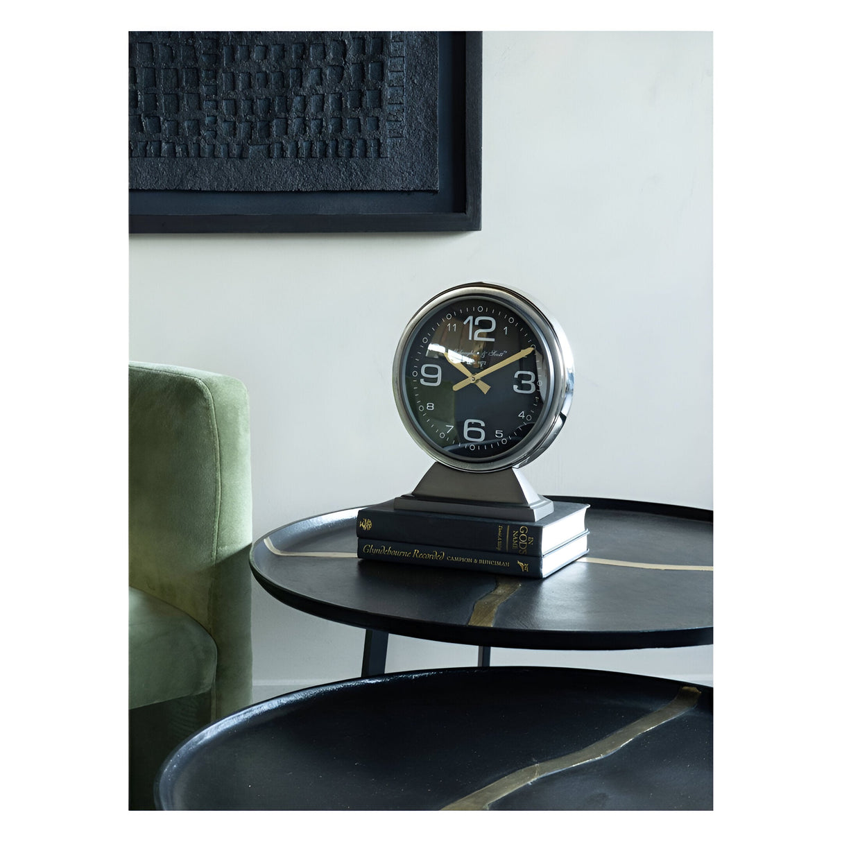 Aviation Large Mantel Clock 32cm - Black & Gold