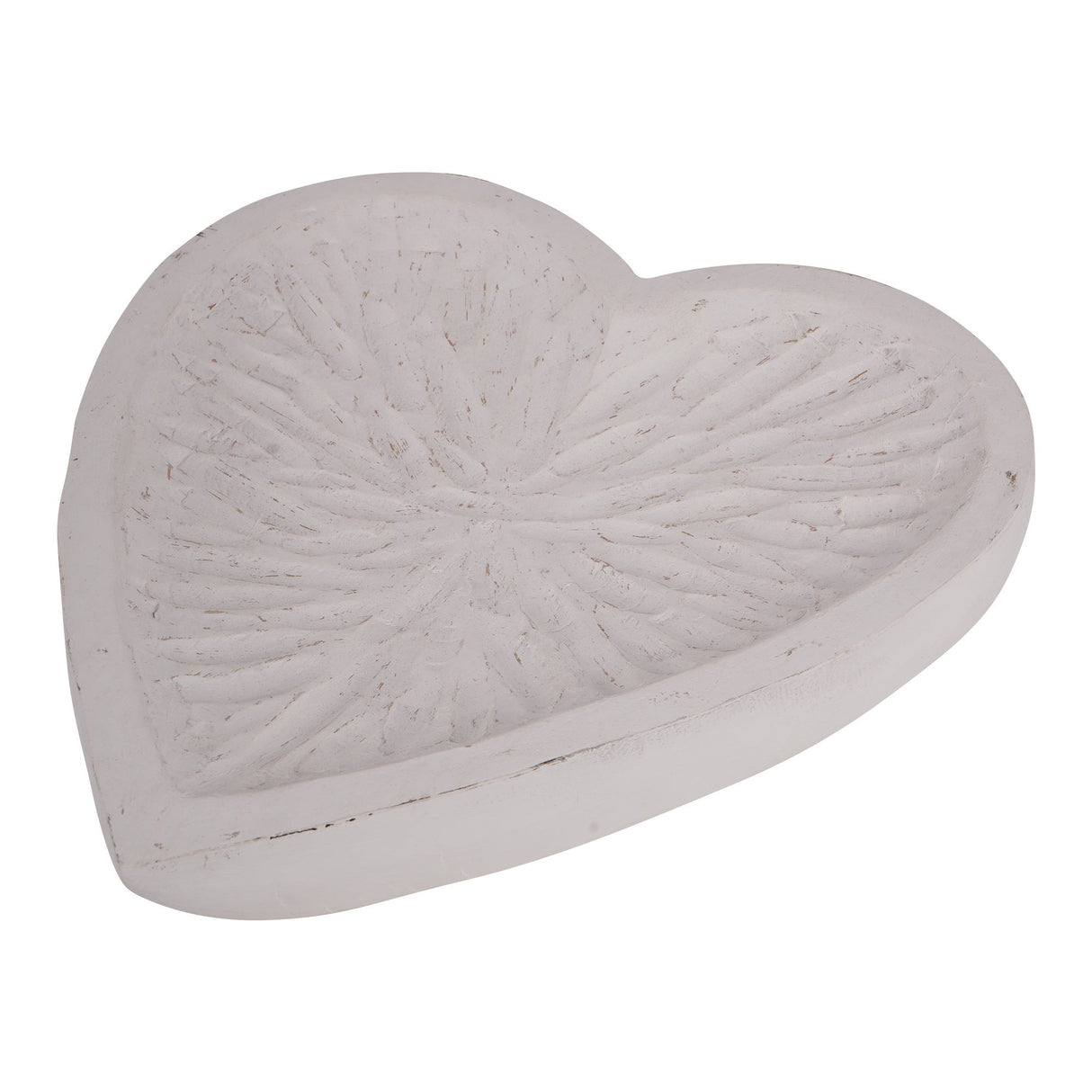 Heart Hand Carved Wooden Bowl - White
