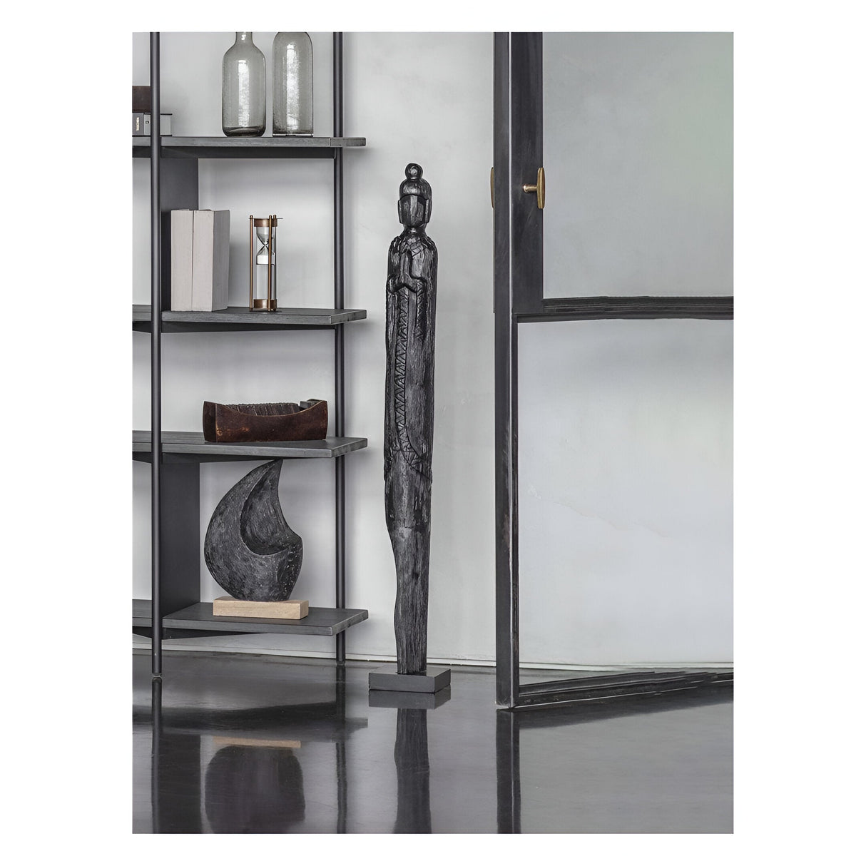 Abstract Black Burnished Standing Buddha Sculpture - 110cm