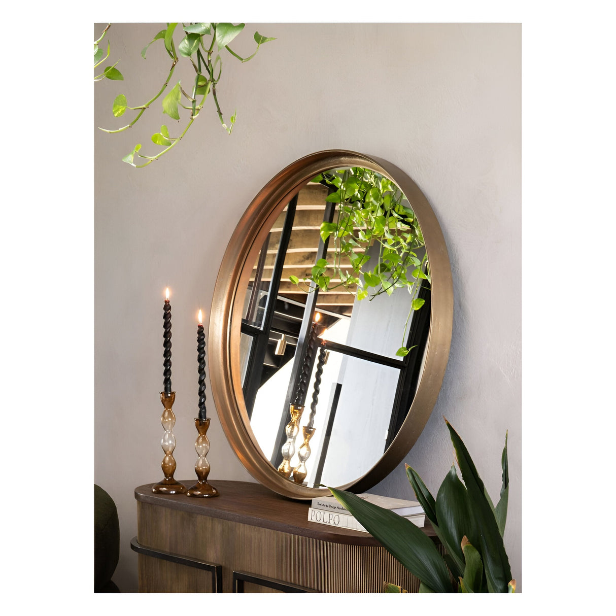 Oslo Brass Textured Round Wall Mirror - 100cm