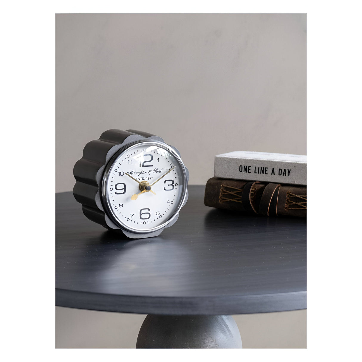 Curve Detail Mantel Clock - Satin Grey & White