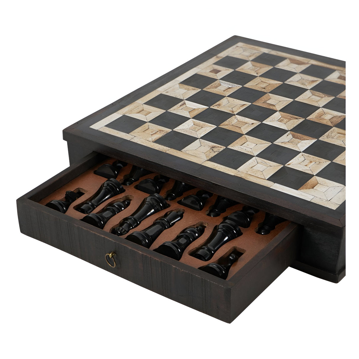 Heritage Luxury Chess Set With Drawer - Black & Brown