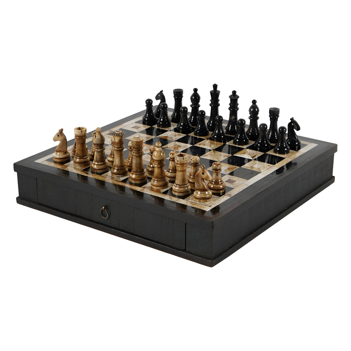 Heritage Luxury Chess Set With Drawer - Black & Brown