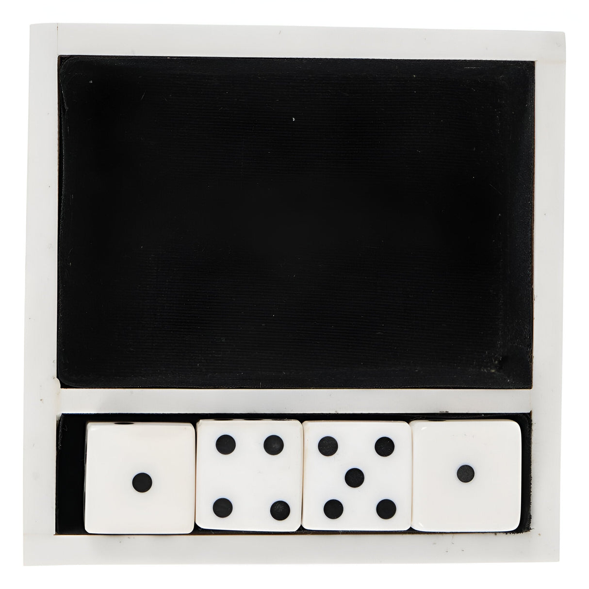 Set of 4 Dice In Wooden Tray - Black & White