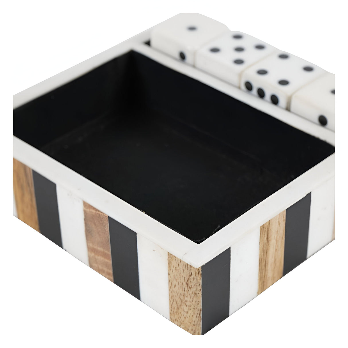 Set of 4 Dice In Wooden Tray - Black & White