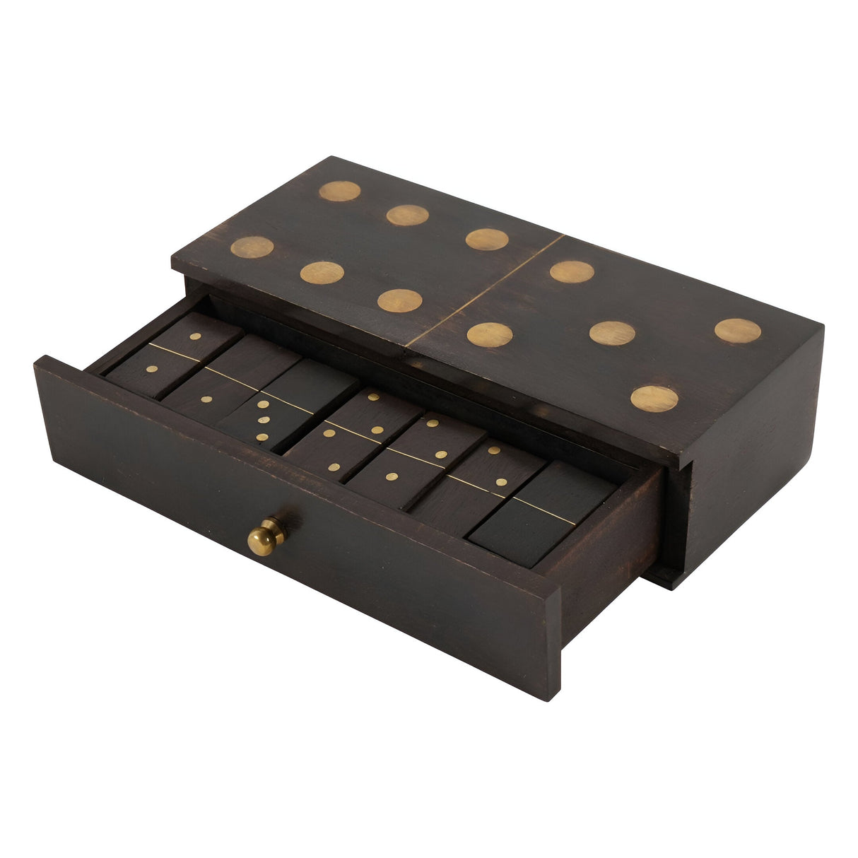 Columbia Small Wooden Domino Set In Storage Box - Black