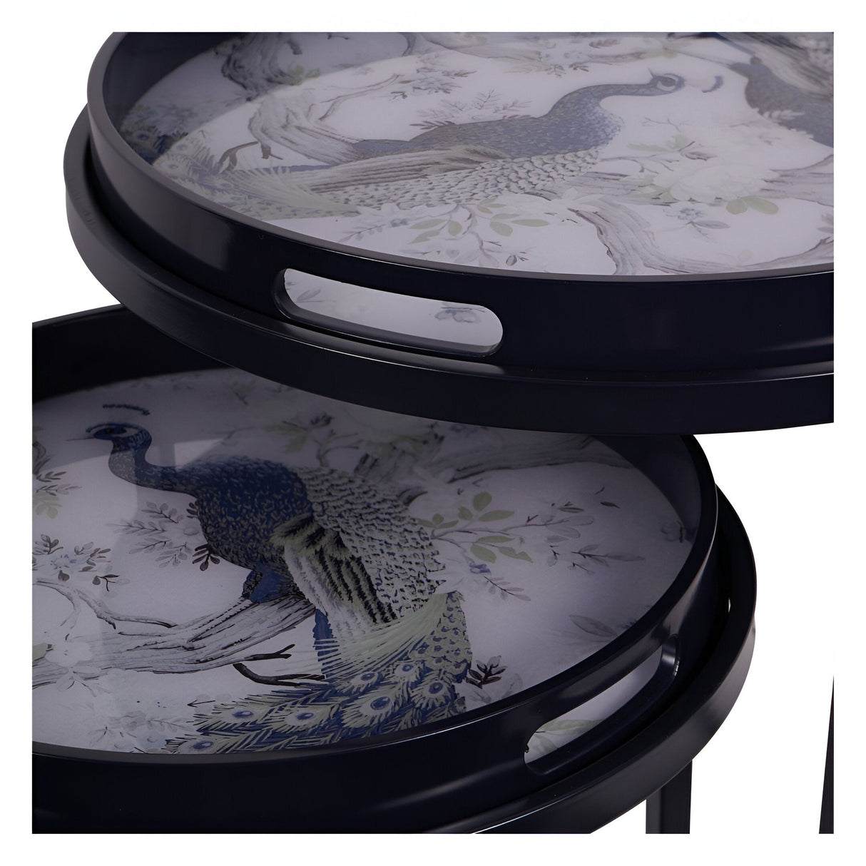 Laura Ashley Belvedere Peacock Print Set Of 2 Side Tray Tables - Black