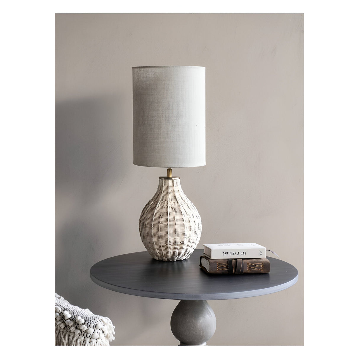 Small Rattan Table Lamp - Natural With Drum Shade