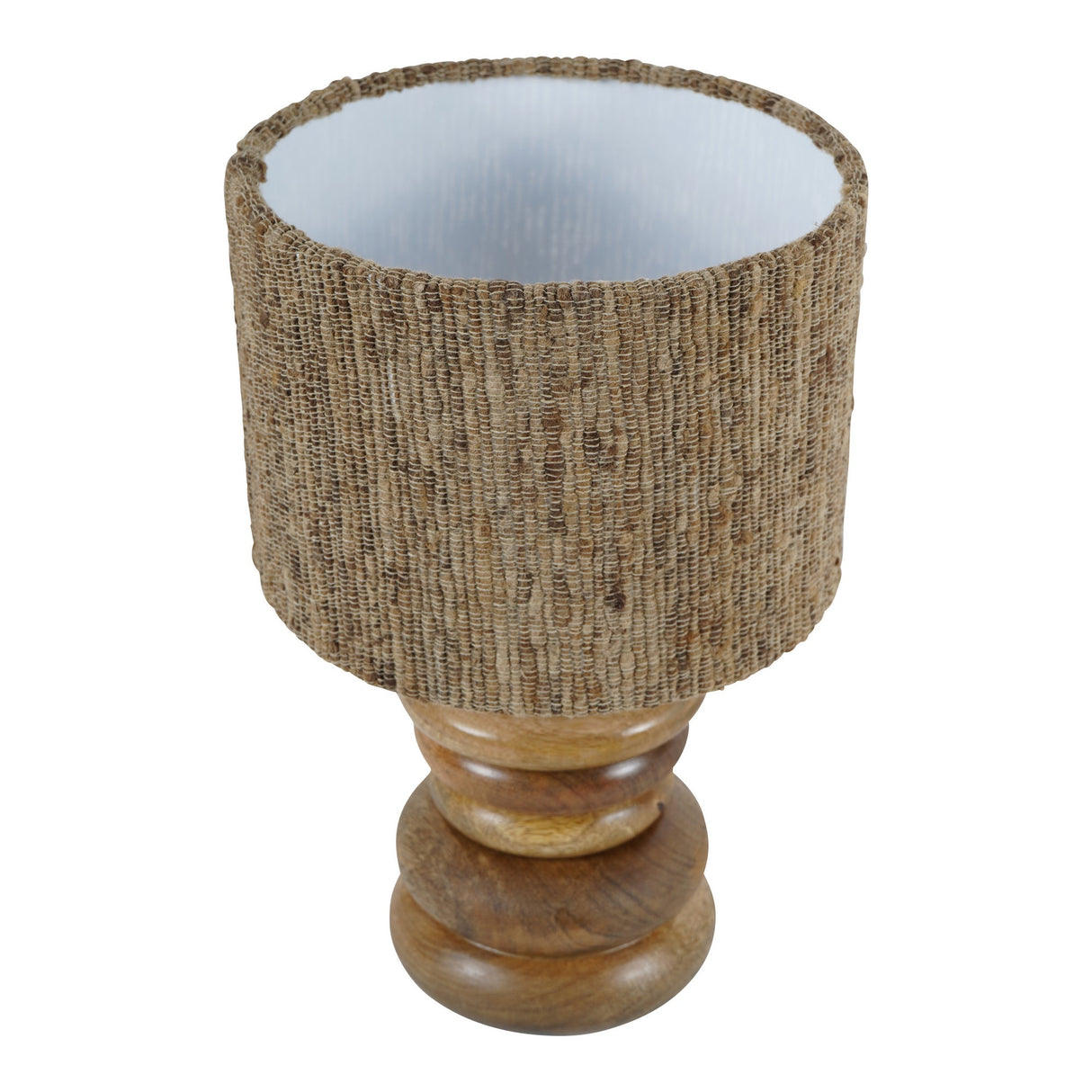 Leon Small Wood Table Lamp - Brown With Silk Jute Shade