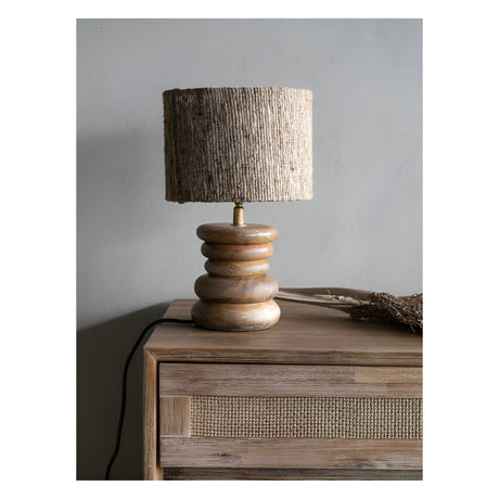 Leon Small Wood Table Lamp - Brown With Silk Jute Shade