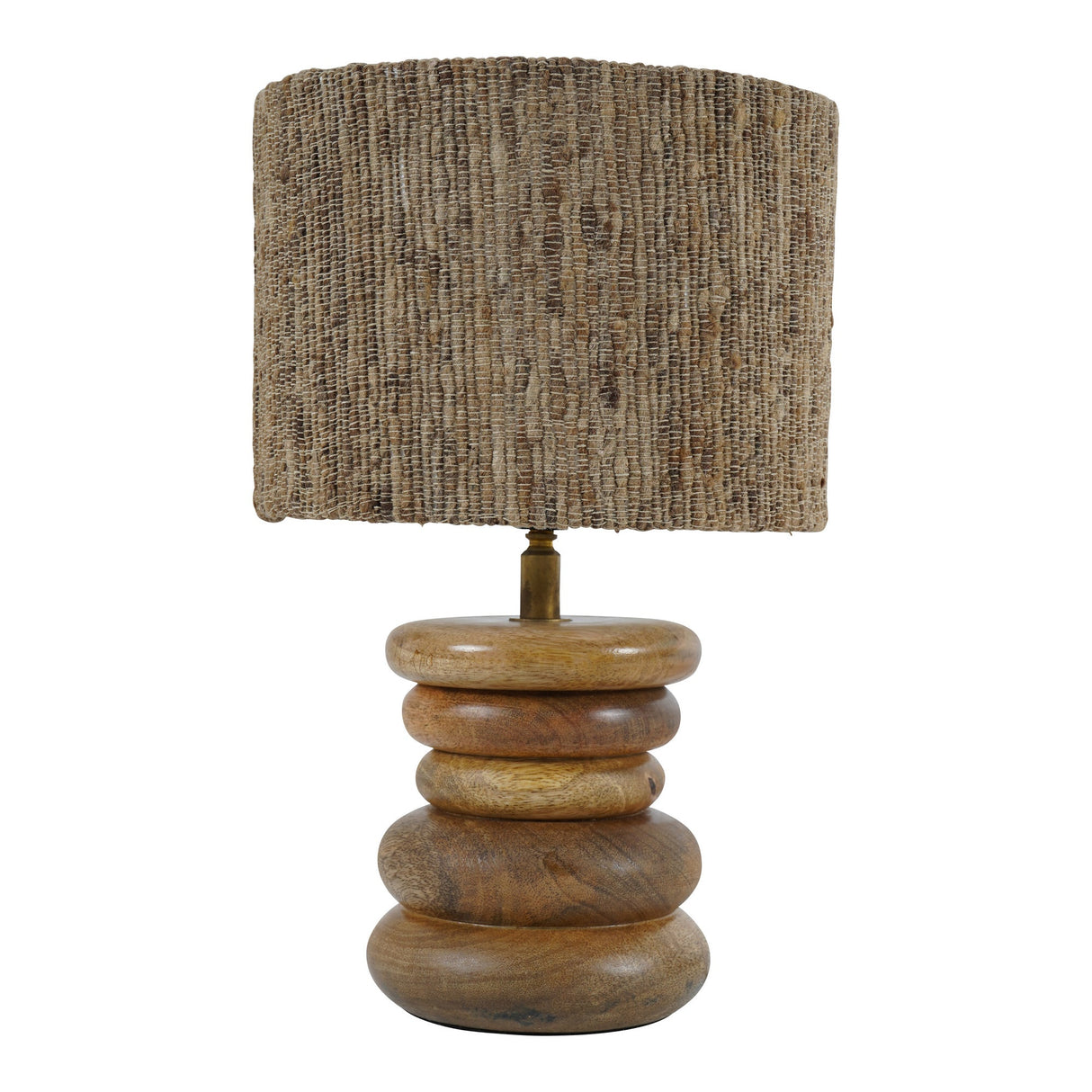 Leon Small Wood Table Lamp - Brown With Silk Jute Shade